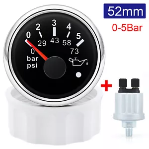 52MM Oil Pressure Gauge 0-5Bar 0-73Psi with Sender for Car Boat Marine RED LED - Picture 1 of 14