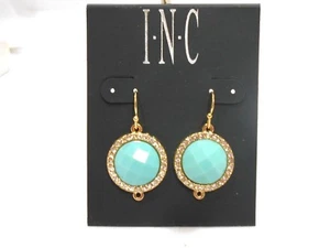 NEW   BLUE ROUND BEAD TRIMMED IN RHINESTONE PIERCED EARRINGS.........NICE - Picture 1 of 3