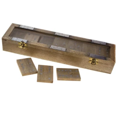Fairtrade Wooden Dominoes Hinged Mango Wood Box 3yr+ Boy Girl Adult Great Gift - Image 1 of 4