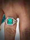 Lab-Created Green Colombian 2.28Ct Emerald With Old Mine Cut Cz Vintage Ring