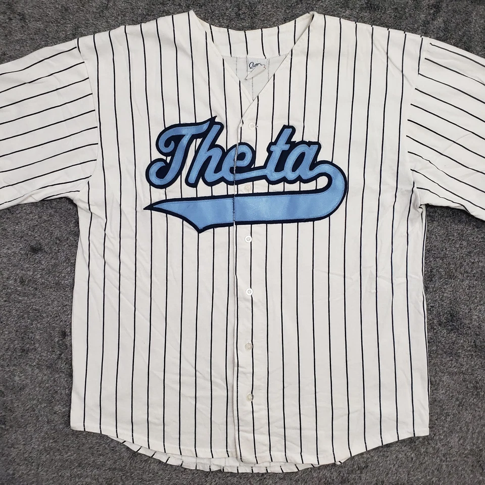 Camiseta de béisbol Theta Fraternity adulto XL blanca azul algodón a rayas hecha en EE. UU. Foto 1 de 4