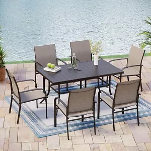 7 Piece Patio Dining Furniture Set Outdoor Table Chairs Set Rectangular Tables - Picture 1 of 12