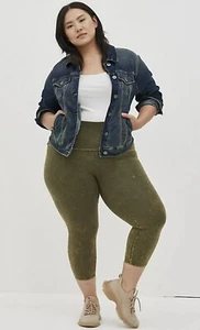 Torrid Olive Mineral Wash Cropped Foldover Waistband Legging Plus Size 4X, 26 - Picture 1 of 7