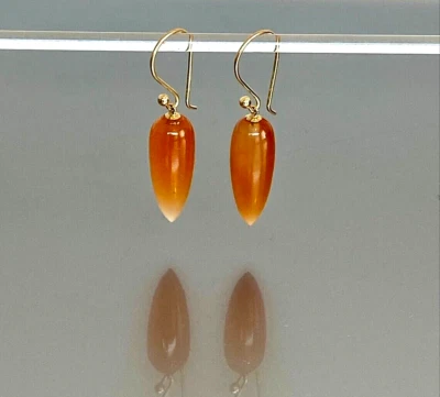 18K Gold Fill Carnelian Teardrop Dangle Orange Earrings in 925 Sterling Silver - Image 1 of 4