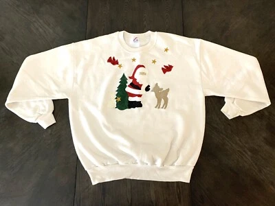 Sudadera Vintage Jerzees Navidad Bordada Papá Noel y Ciervo Talla XL EE. UU. Foto 1 de 4