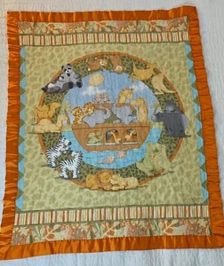 Noah’s Ark Crib Blanket Satin Trim Baby Quilt Nursery 40”x33” Orange Cathy Heck - Picture 1 of 7