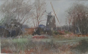 St John Child 1990 signiert Aquarell Norfolk Suffolk ? Windmühle im Herbst gerahmt - Bild 1 von 11