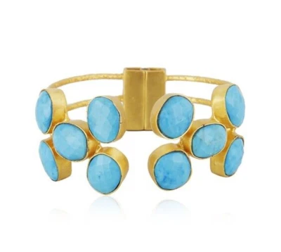 Brazalete ajustable multitono chapado en oro brazalete de latón de tres tonos con turquesa Foto 1 de 4