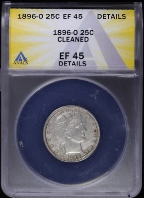 Cuarto de barbero 1896 O 25c ANACS EF 45 detalles limpios (XF, extra fino) Foto 1 de 4