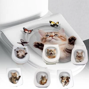 Vinyl Decal cute 3D Cat Bedroom Toilet Refrigerator Wall Sticker restroom M2F1 - Picture 1 of 15