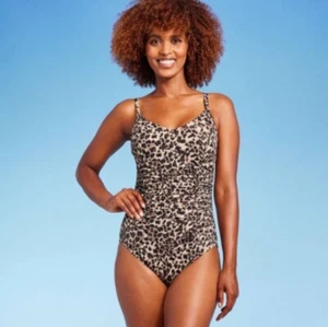 Aqua Green Women's UPF 50 Shirred V-Neck One Piece Swimsuit Size Large - Picture 1 of 9