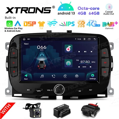 CAM+DVR+OBD Android 14 Car Stereo Radio GPS CarPlay WiFi 4G LTE Nav For Fiat 500 - Image 1 of 4