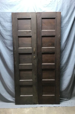 Pair Antique 18x72 Wood 5 Panel Cabinet Cupboard Pantry Doors Old 1838-22B Cover