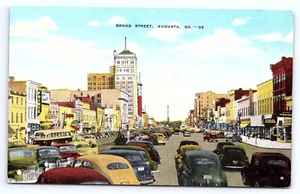 Augusta Georgia Broad Street view autos storefronts linen postcard A125 - Picture 1 of 2