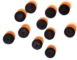 11 Antique Vintage Flat Round Black Wooden Beads (f) - Picture 1 of 4