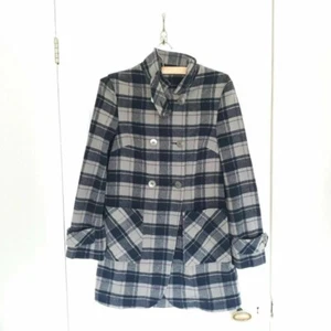 M&S Indigo Coll Wool Blend Tartan Grey Navy Purple Check Spring Coat Sz 10 - Picture 1 of 10