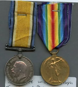 Britische Kriegs- und Siegesmedaillen 1. Weltkrieg Paar an Pte William Jackson Lancashire Füsiliere - Bild 1 von 2