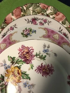 Mismatched China Salad/Dessert Plates Set of 4 Pink Floral 8" Weddings Parties - Picture 1 of 15