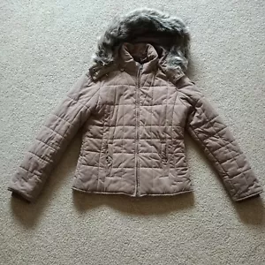 Witchery Size S Brown Puffer Jacket with Removable Hood and Fur Trim - Picture 1 of 12