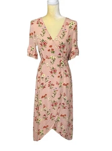 Forever 21 Womens Coquette Babydoll Tulip Wrap Dress Size M Pink Ruffle Wedding - Picture 1 of 18