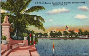 St Francis Hospital In Its Beautiful Tropical Setting Miami Beach Fla Linen... - Picture 1 of 4