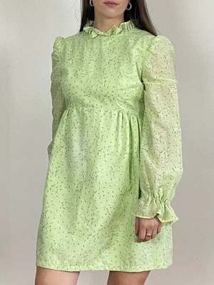 Vtg Laura Ashley Floral Prairie Midi Dress Size 8 with Green Puff Sleeves - Image 1 of 4