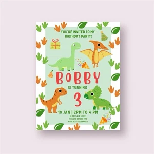 DIGITAL Dinosaur Dino Children’s Birthday Party Invite Invitation Kids Boys Girl - Picture 1 of 2