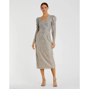 Neu mit Etikett Mac Duggal Langarm-Midikleid mit Perlenspitze – Größe 4 - Bild 1 von 8