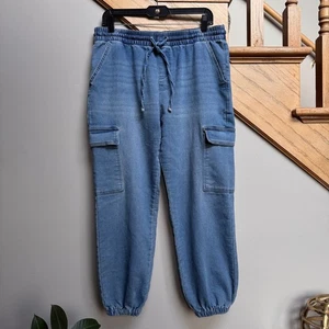 Pantalones de chándal cargo de mezclilla No Boundaries para mujer Y2K años 90 M 8/10 azul cintura elástica - Imagen 1 de 9