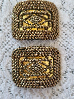 Pair of Antique Cut Steel Gold Shoe Buckles Signed MB France Two - Image 1 of 4