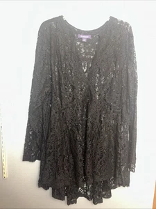Roamans Top Womens 24W Black Crochet Lace Tunic Dressy Whimsigoth - Picture 1 of 5