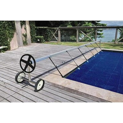 MLS-GERMANY Solarplane blau-schwarz 8m x 4m mit Aufroller Edelstahl als Kombi Poolabdeckung