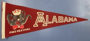 VTG 1960s University of ALABAMA CRIMSON TIDE ROLL TIDE Elephant Football Pennant - Picture 1 of 7