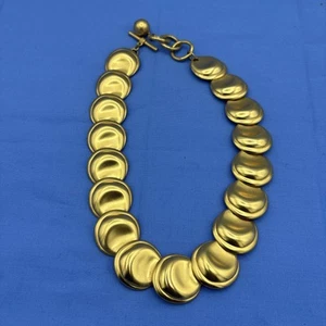 Grobe Vintage signierte ANNE KLEIN Halskette gebürstetes Gold Scheibe Statement Kragen 16 Zoll - Bild 1 von 11