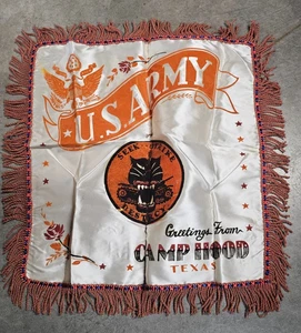 Funda de almohada vintage del ejército de Estados Unidos Camp Hood flecos coleccionables - Imagen 1 de 7