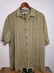 Tommy Bahama Men's Short Sleeve Button Up Green Stripe Silk Shirt Large - Picture 1 of 6