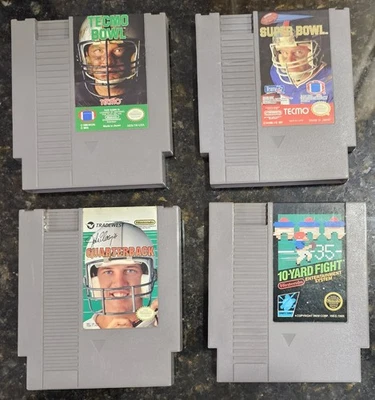 Tecmo Super Bowl John Elways Quarterback 10-Yard Fight NES Nintendo 4 Game Lot - Image 1 of 4