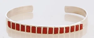 Native American Navajo Handmade Sterling Silver with Red Coral Bracelet - Picture 1 of 2