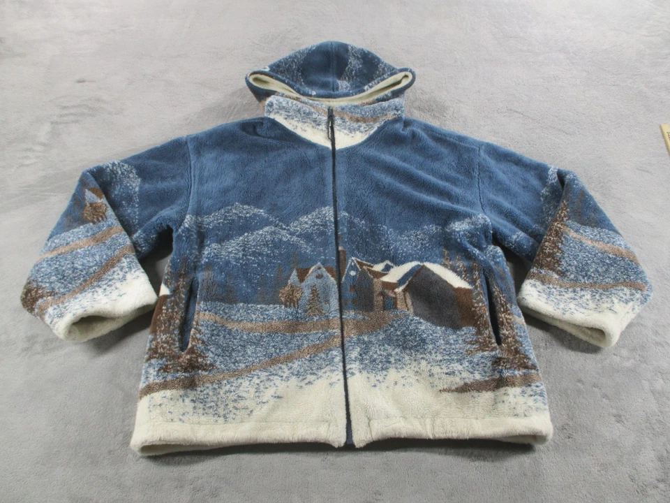 Chaqueta polar Denali reversible mediana montaña unisex con capucha azul blanco EE. UU. DE COLECCIÓN Foto 1 de 4