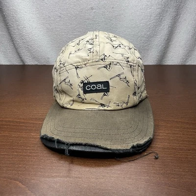 老式煤 5 面板帽子卡其色滑雪印花复古可调帽西雅图 WA — 第 1/4 张图片