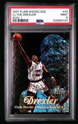 Clyde Drexler 1997 Flair Showcase Row 1 #43 PSA MINT 9,Pop 7 - Image 1 of 2
