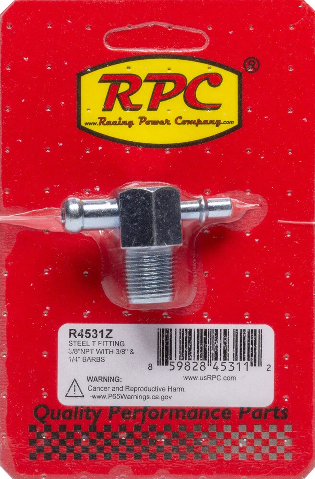 Steel T Fitting 3/8In NPT 3/8In & 1/4In Barbs RACING POWER CO-PACKAGED R4531Z - Image 1 of 1