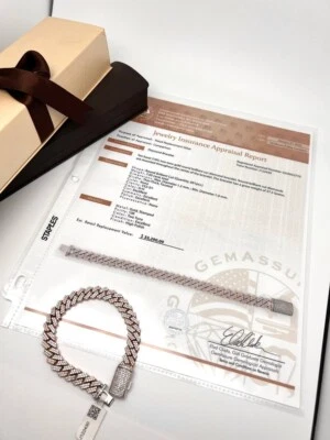 Brazalete cubano de diamantes unisex de lujo de oro blanco y rosa VS2-Si1 7 quilates - con valoración Foto 1 de 4