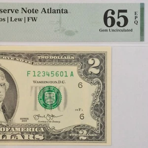 $2 Fancy Serial Number Note (Ladder) Series 2013 PMG 65 EPQ GEM UNC - F12345601A - Picture 1 of 4