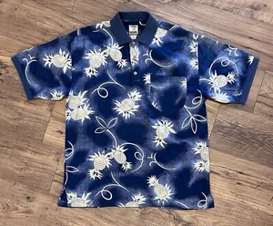 Tommy Bahama Hawaiian Polo Shirt Mens L Silk Pineapple Coconut All Over Print - Picture 1 of 10