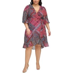 Jessica Howard Womens Purple Printed Chiffon Wrap Dress Plus 22W BHFO 7624 - Picture 1 of 2