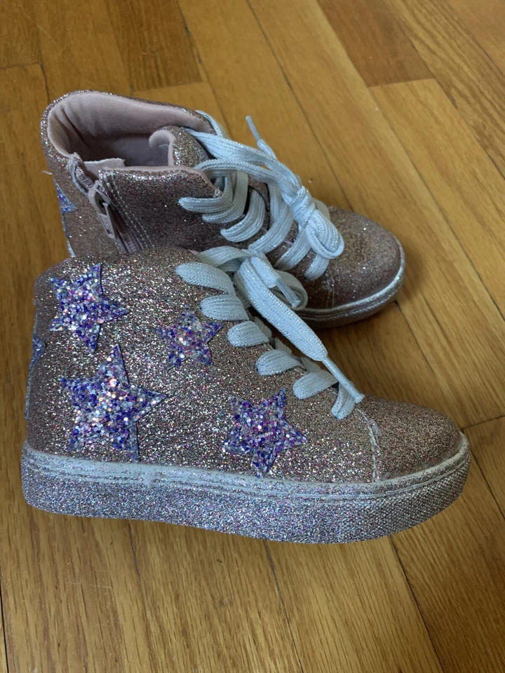 JUMPING BEANS $40 Pink Lemon Sherbert High Top Shoes Glitter! Toddler Girl 8T - Image 1 of 4