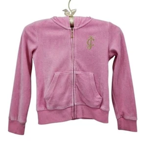Juicy Couture Girls 6 Hoodie Velour Rhinestone Pink Gold Track Jacket Retro - Picture 1 of 16