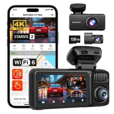 REDTIGER F17Elite 3 Channel 4K+2.5K+1080P Front Rear Inside 128GB Car Dash Cam - Image 1 of 4