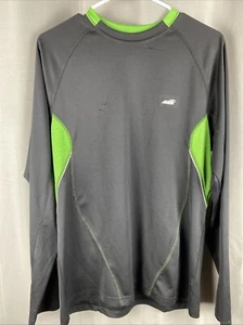 Avia Mens Sz L Black & Green Long Sleeve Crew Neck Moisture Wicking Shirt - Picture 1 of 10